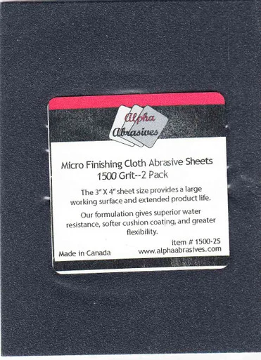 APA01500-2S Alpha Abrasives Micro Finishing Cloth Abrasive Sheets - 1500 grit (2 pack)