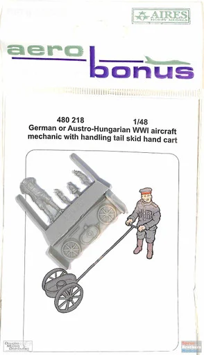 ARSAB480218 1:48 AeroBonus German or Austro-Hungarian WW1 Aircraft Mechanic Figure with Handling Tail Skid Hand Cart