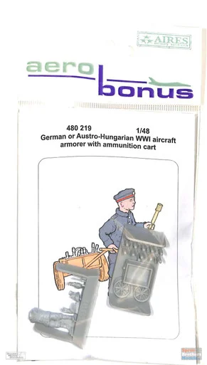 ARSAB480219 1:48 AeroBonus German or Austro-Hungarian WW1 Aircraft Mechanic Figure with Ammunition Cart