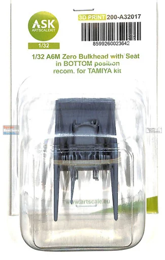 ASKA32017 1:32 ASK/Art Scale A6M Zero Bulkhead with Seat in Bottom Position (TAM kit) - ArtScale
