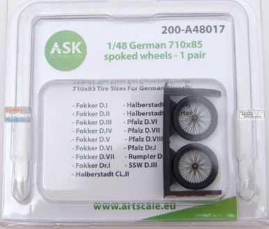 ASKA48017 1:48 ASK/Art Scale German Aircraft 710x85 Spoked Wheels Set - ArtScale