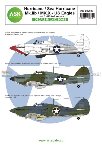ASKD32032 1:32 ASK/Art Scale Decals - Hurricane Mk.IIb / Mk.X US Eagles Part 6: USAAF