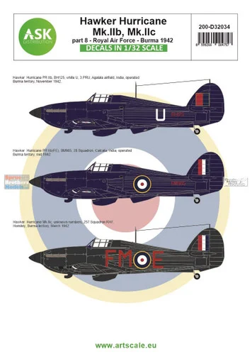 ASKD32034 1:32 ASK/Art Scale Decals - Hurricane Mk.IIb / Mk.IIc Part 8: Royal Air Force Burma 1942