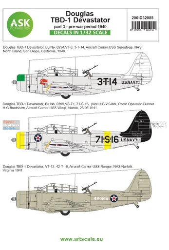 ASKD32085 1:32 ASK/Art Scale Decals - TBD-1 Devastator Part 3: Pre-War Period 1940