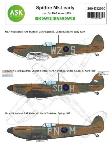ASKD32090 1:32 ASK/Art Scale Decals - Spitfire Mk.I Early Part 3: RAF Aces 1939