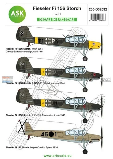 ASKD32092 1:32 ASK/Art Scale Decals - Fi156 Storch Part 1: Legion Condor