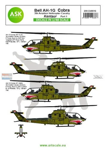 ASKD48016 1:48 ASK/Art Scale Decals - AH-1G Cobra 3rd Aviation Helicopter Cavalry Kentaur Part 1