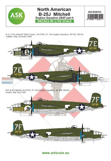 ASKD48042 1:48 ASK/Art Scale Decals - B-25J Mitchell Part 6 - Dogface Squadron USAF