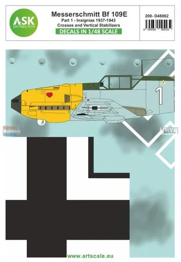 ASKD48062 1:48 ASK/Art Scale Decals - Bf109E Part 1: Insignias 1937-43 - Crosses and Vertical Stabilizers