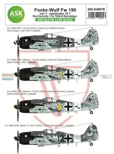 ASKD48076 1:48 ASK/Art Scale Decals - Fw190A Part 2: Fw190A-8 JG3 Butcherbirds