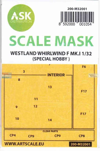 ASKM32001 1:32 ASK/Art Scale Mask - Westland Whirlwind F Mk.I (SPH kit)