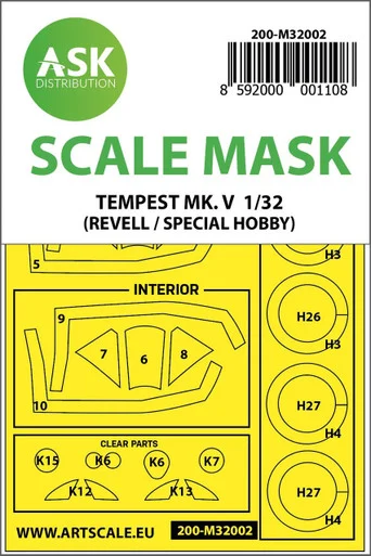 1/32 Art Scale Hawker Tempest Mk.V double-sided painting mask for Revell / Special Hobby
