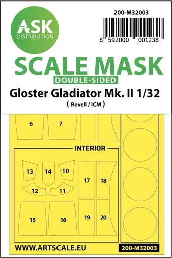 1/32 Art Scale Gloster Gladiator Mk.II double-sided painting mask for Revell / ICM
