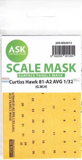 ASKM32013 1:32 ASK/Art Scale Mask - Curtiss Hawk 81-A2 AVG Surface Panels (GWH kit)