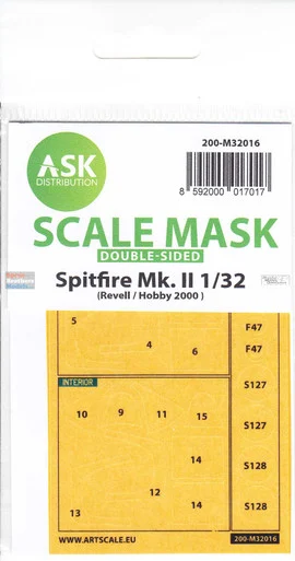 ASKM32016 1:32 ASK/Art Scale Mask [Double Sided] - Spitfire Mk.II (REV/H2K kit)