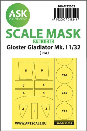 1/32 Art Scale Gloster Gladiator Mk.I one-sided painting mask for Revell / ICM