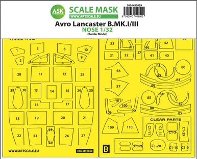 1/32 Art Scale Avro Lancaster Nose kit express self adhesive masks for Border Model