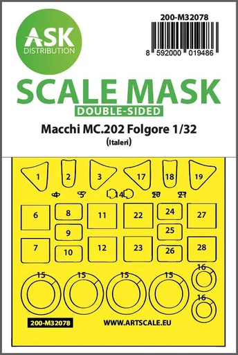 1/32 Art Scale Macchi MC.202 Folgore double-sided express fit mask for Italeri
