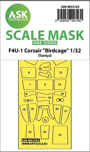 1/32 Art Scale F4U-1 Corsair Birdcage one-sided express fit mask for Tamiya