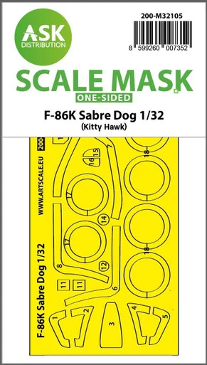 1/32 Art Scale F-86K Sabre Dog one-sided express fit mask for Kitty Hawk