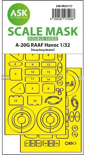 ASKM32117 1:32 ASK/Art Scale Double Sided Mask - A-20G Havoc RAAF (HKM kit)