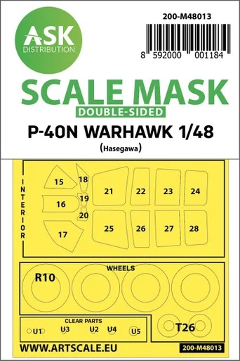 1/48 Art Scale Curtiss P-40N Warhawk double-sided painting mask for Hasegawa / Hobby2000