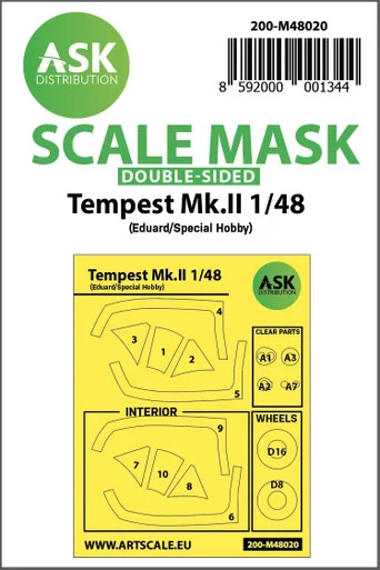 1/48 Art Scale Hawker Tempest Mk.II double-sided painting mask for Eduard / Special Hobby