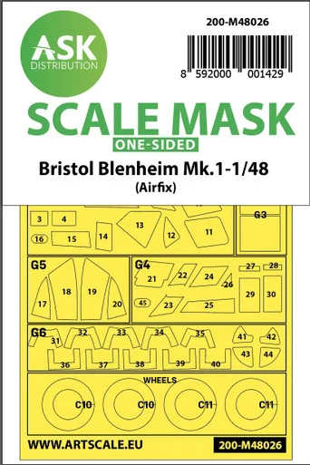 1/48 Art Scale Bristol Blenheim Mk.I one-sided painting mask for Airfix