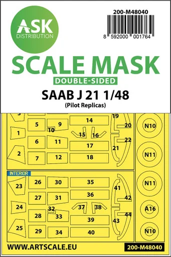 1/48 Art Scale SAAB J21 double-sided painting mask for Pilot Replicas