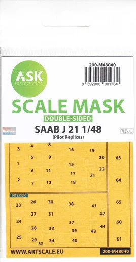 ASKM48040 1:48 ASK/Art Scale Mask [Double Sided] - Saab J21 (PLS kit)