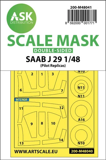 1/48 Art Scale SAAB J29 B double-sided painting mask for Pilot Replicas