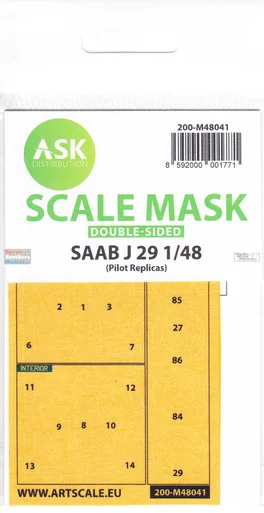 ASKM48041 1:48 ASK/Art Scale Mask [Double Sided] - Saab J29 (PLS kit)