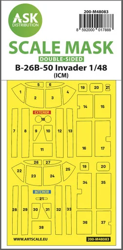 1/48 Art Scale B-26B-50 Invader double-sided mask self-adhesive pre-cutted for ICM