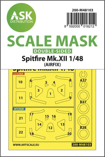 1/48 Art Scale Spitfire Mk.XII double-sided mask self-adhesive, pre-cutted for Airfix