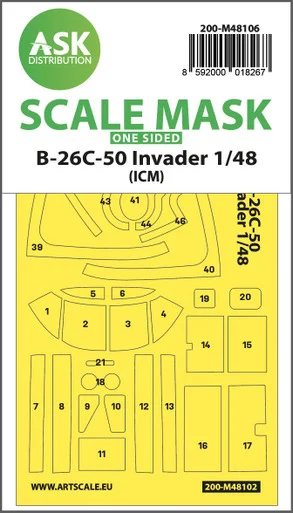 1/48 Art Scale B-26C-50 Invader one-sided mask self-adhesive pre-cutted for ICM