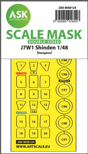 1/48 Art Scale J7W1 Shinden double-sided express mask, self-adhesive and pre-cutted for Hasegawa