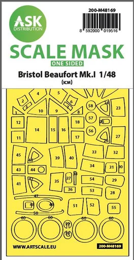 1/48 Art Scale Bristol Beaufort Mk.I one-sided express fit mask for ICM