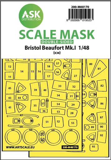 1/48 Art Scale Bristol Beaufort Mk.I double-sided express fit mask for ICM