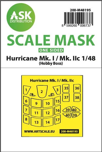 1/48 Art Scale Hawker Hurricane Mk.I / Mk.IIc one-sided express fit mask for Hobby Boss