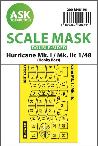 1/48 Art Scale Hawker Hurricane Mk.I / Mk.IIc double-sided express fit mask for Hobby Boss