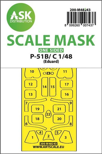1/48 Art Scale P-51B/C Mustang one-sided express fit mask for Eduard