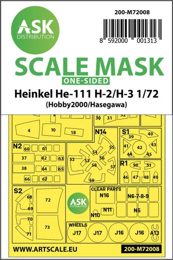 1/72 Art Scale Heinkel He 111H-2/H-3 one-sided painting mask for Hasegawa / Hobby2000