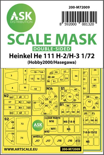 1/72 Art Scale Heinkel He 111H-2/H-3 double-sided painting mask for Hasegawa / Hobby2000