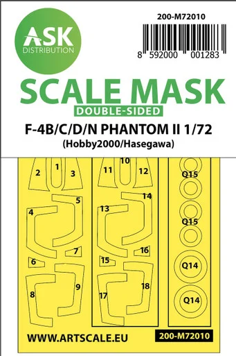 1/72 Art Scale F-4B/C/D/N Phantom II double-sided painting mask for Hasegawa / Hobby2000