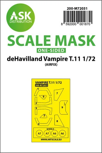 1/72 Art Scale deHavilland Vampire T.11 one-sided painting mask for Airfix