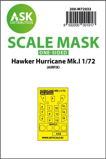 1/72 Art Scale Hawker Hurricane Mk.I one-sided painting mask for Airfix