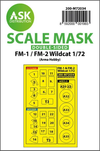 1/72 Art Scale FM-1 / FM-2 Wildcat double-sided painting mask for Arma Hobby