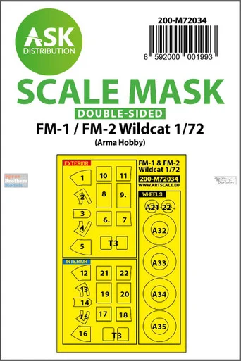 ASKM72034 1:72 ASK/Art Scale Double-Sided Mask - FM-1 FM-2 Wildcat (ARH kit)