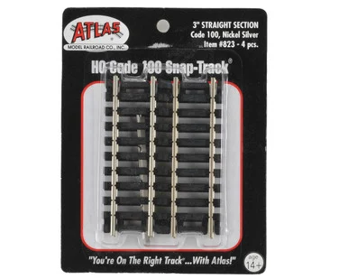 Atlas Model Railroad 823 HO Code 100 3" Straight Track Section 4 Pack