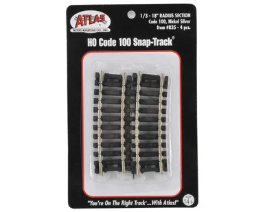 Atlas Model Railroad 835 HO Code 100 18" Radius 1/3 Curve Track Section 4 Pack